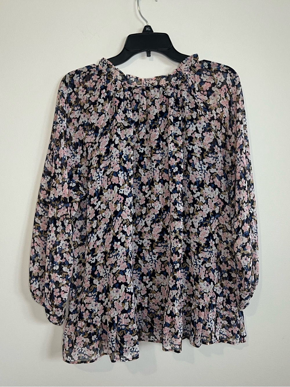 Tommy Hilfiger Floral Ruffled Tie-Neck Blouse - Pink & Navy - Picture 2 of 4